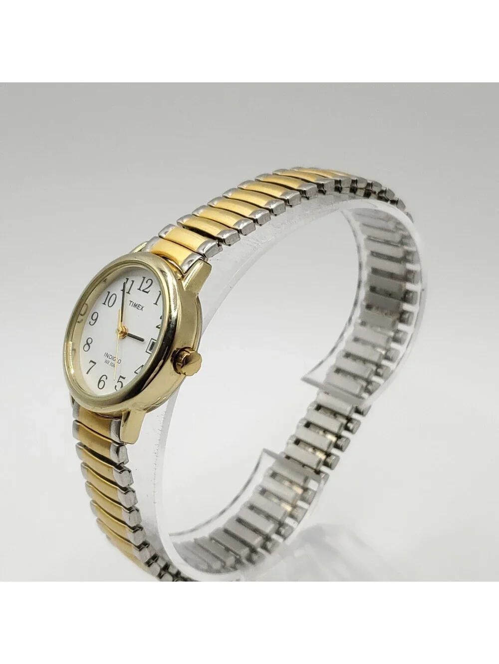 2009 Timex Indiglo Two-Tone White Date Dial 25mm Womens Watch New Battery